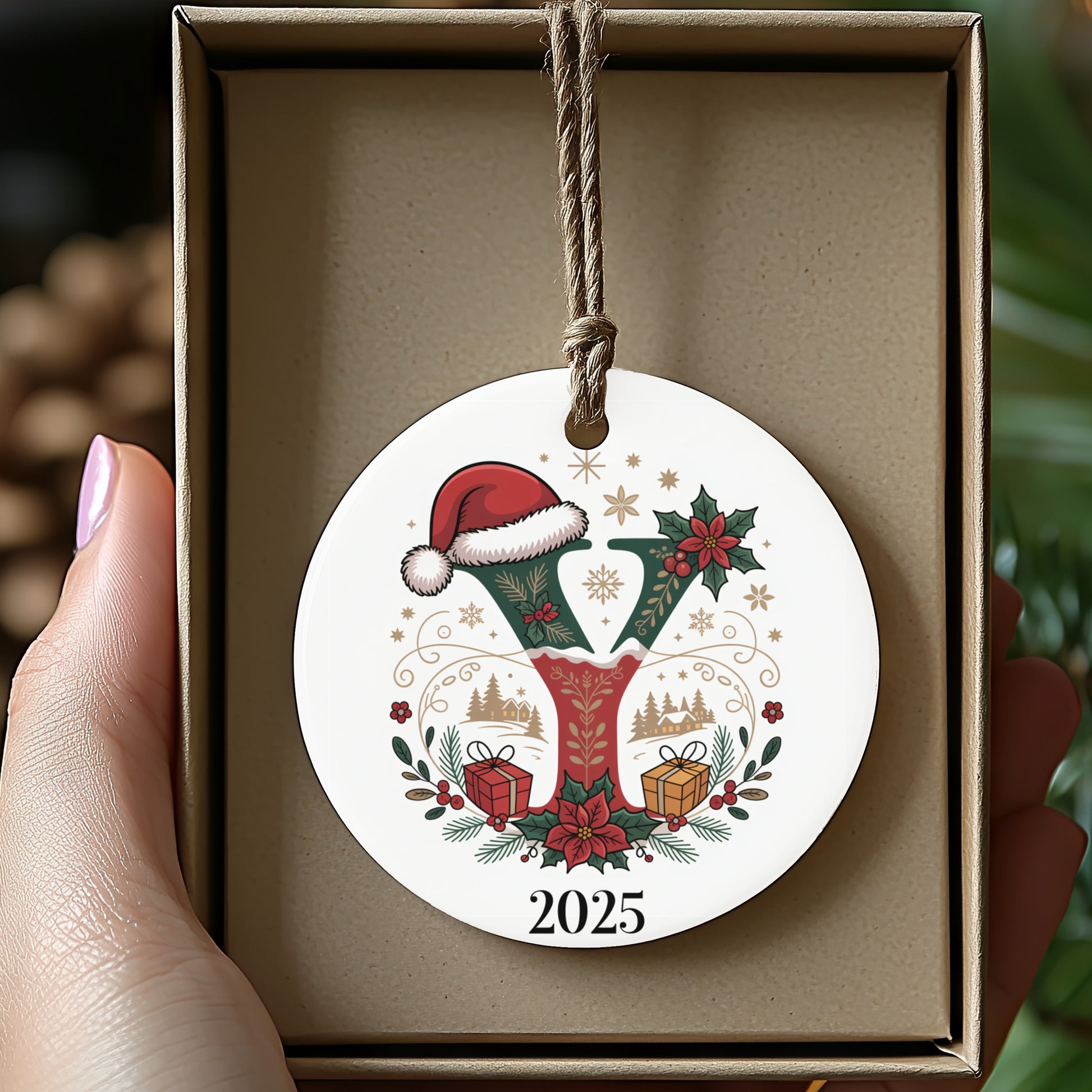Personalized 2025 Christmas Ornament With Santa Hat product type