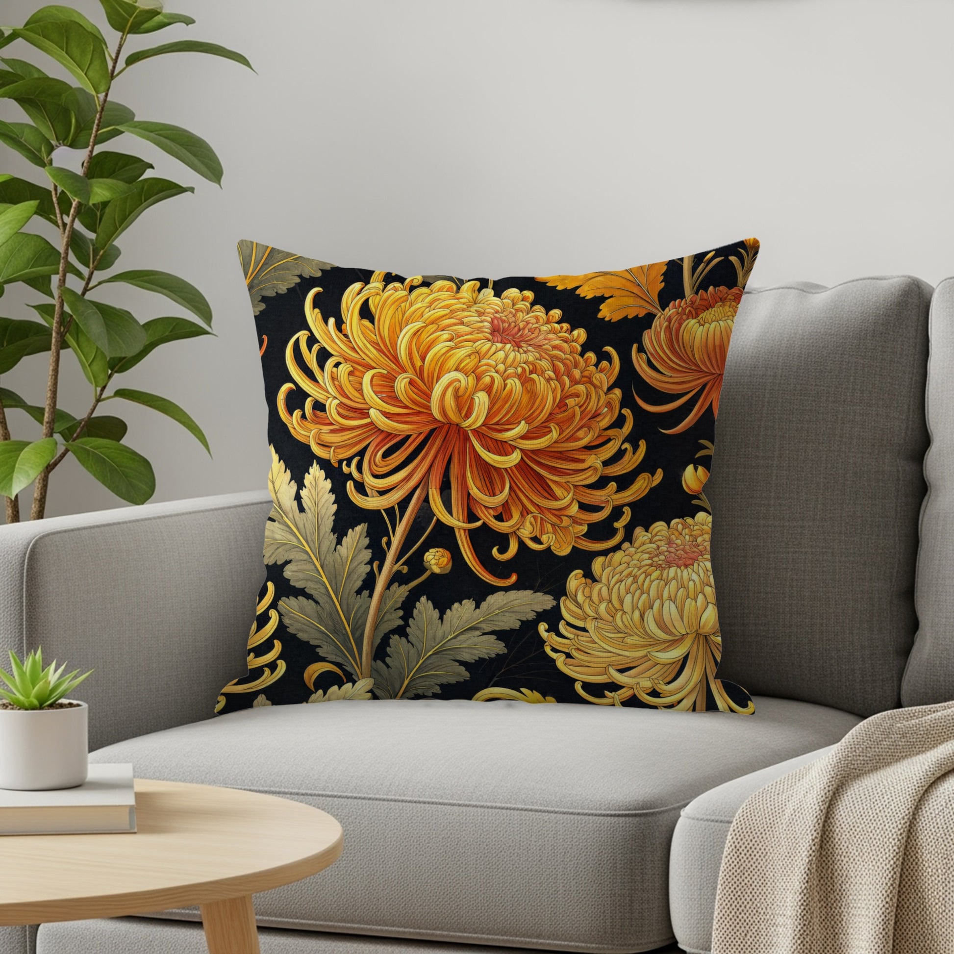 Elegant Chrysanthemum Botanical Pattern Decorative Floral Throw Pillows - Walk Greener