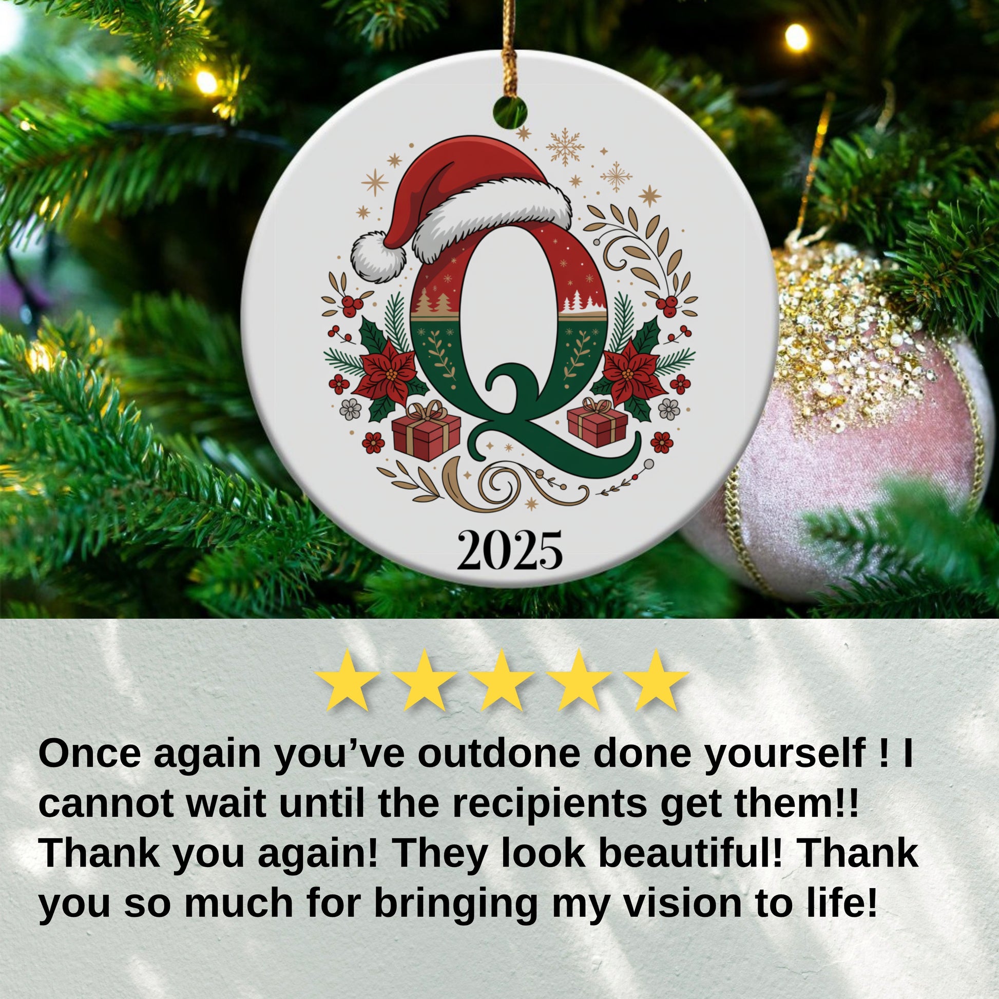 Personalized 2025 Christmas Ornament Letter Q product type