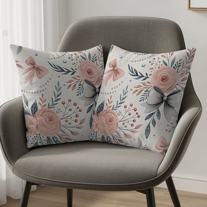 Floral Bows and Blooms Decorative Throw Pillow Set
