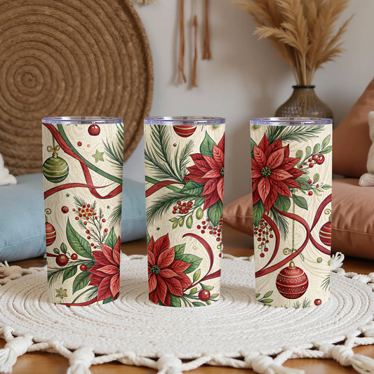Festive Christmas Floral Design Double-Walled Tumbler