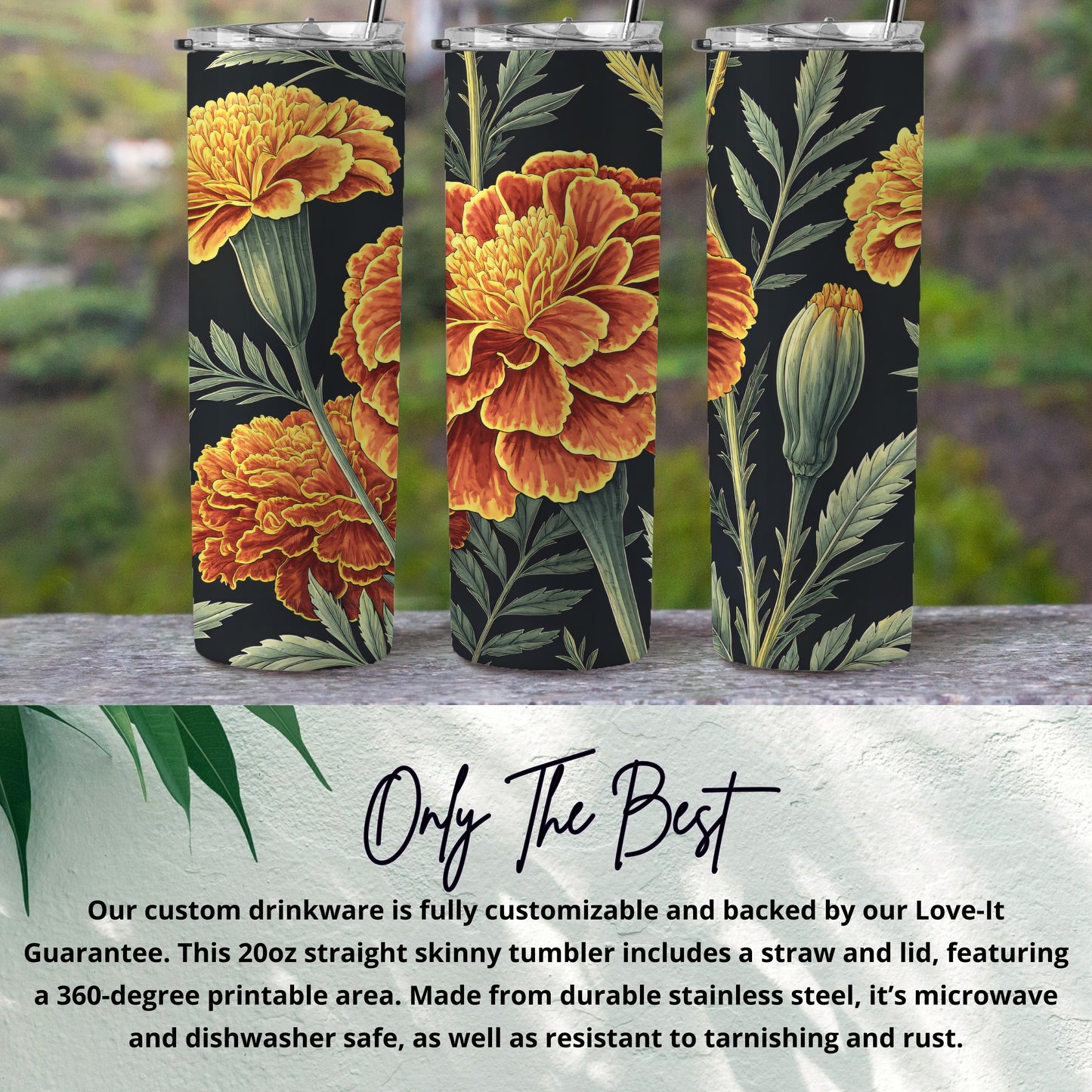 Floral Marigold Design Straight Skinny Tumbler