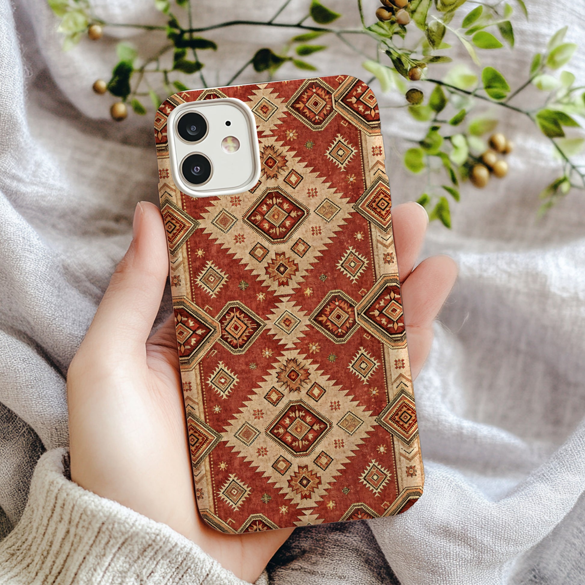 Vintage Geometric Pattern Phone Case with Earthy Tones