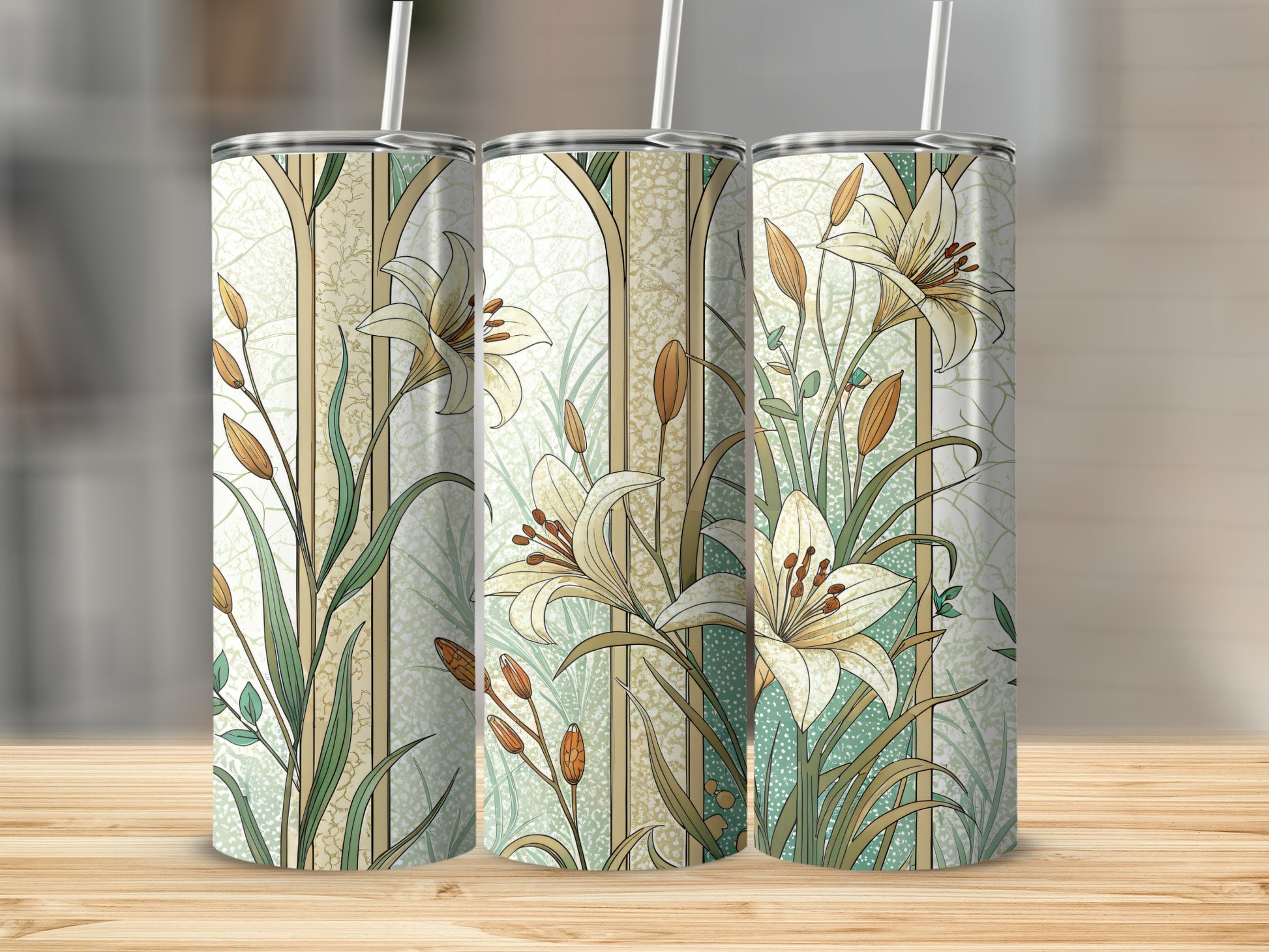 Floral with lilies Art Nouveau Style for Beautiful Decoration 20 oz Skinny Tumbler - Walk Greener