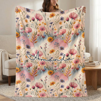 Personalized Floral Patterned Blanket with Name Amanda