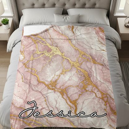 Pink Marble Personalized Style Custom Name Blanket - Walk Greener