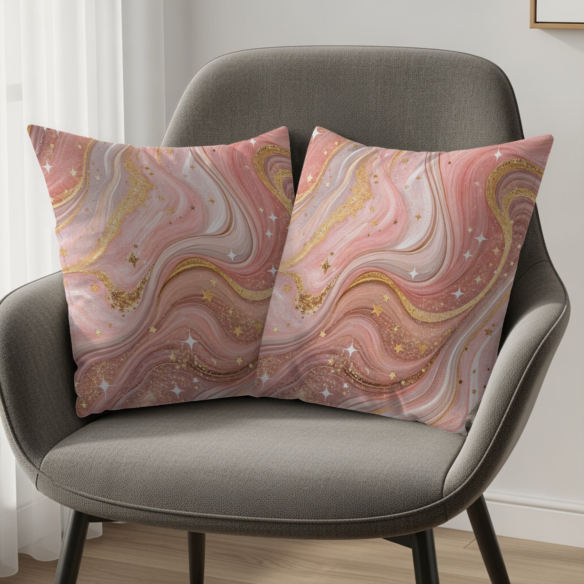 Pink and Gold Abstract Swirl Design Throw Pillow