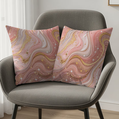 Pink and Gold Abstract Swirl Design Throw Pillow
