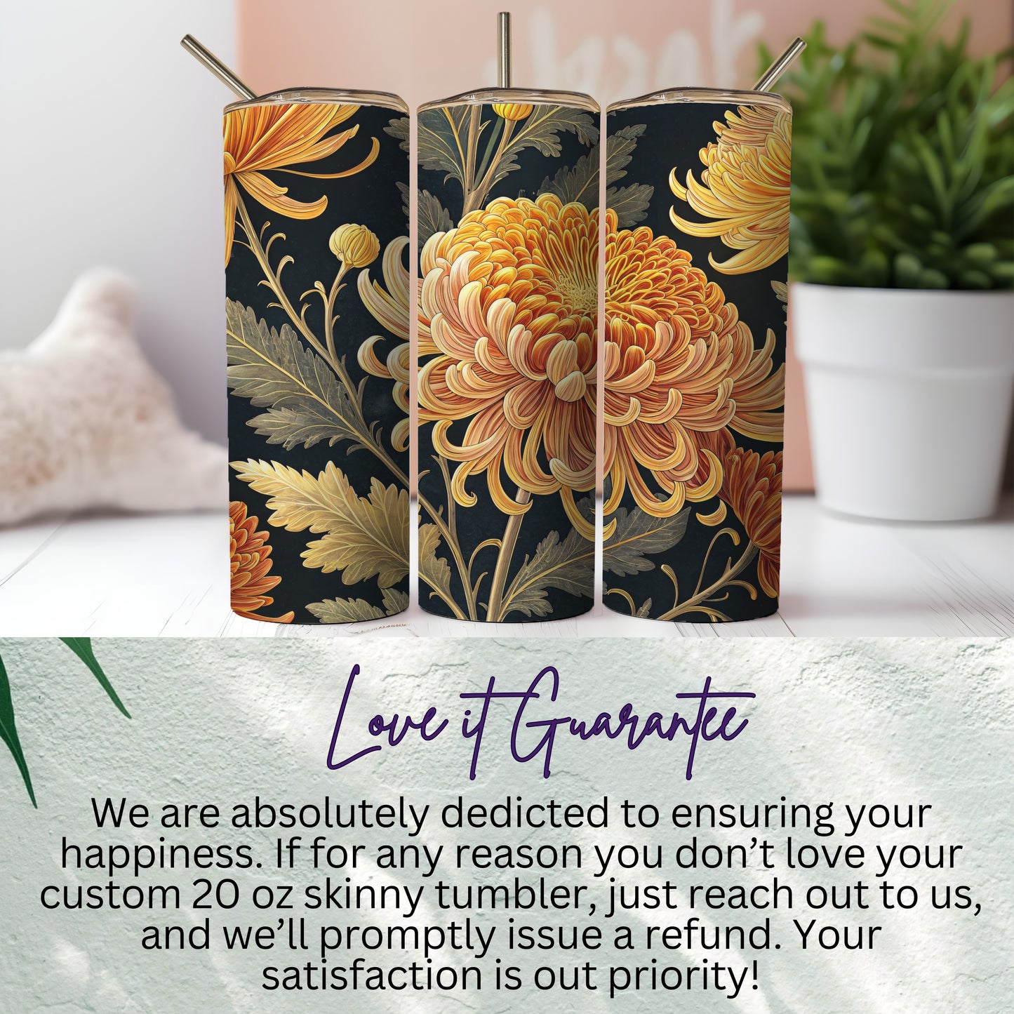 Custom 20 oz Skinny Tumbler with Floral Design