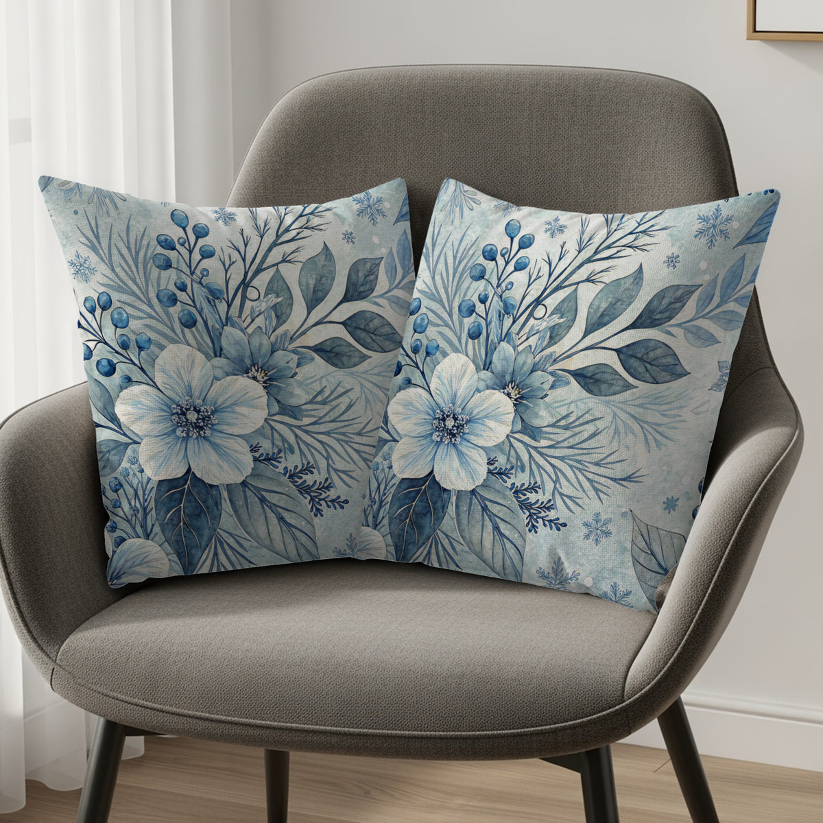 Floral Blue Botanical Design Throw Pillow Covers