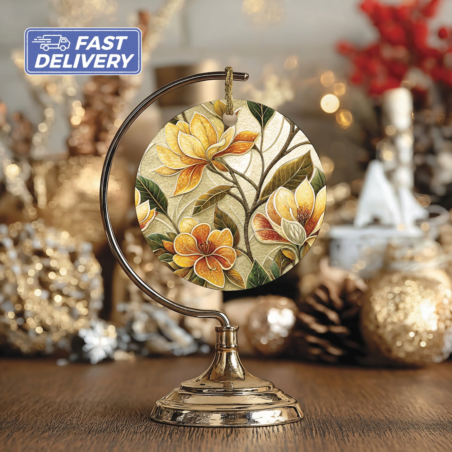 Elegant Floral Round Ornament with Fast Delivery Option