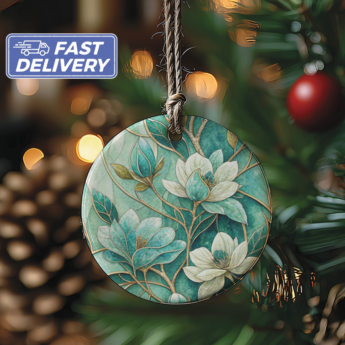 Floral Pattern Round Christmas Tree Ornament Decoration