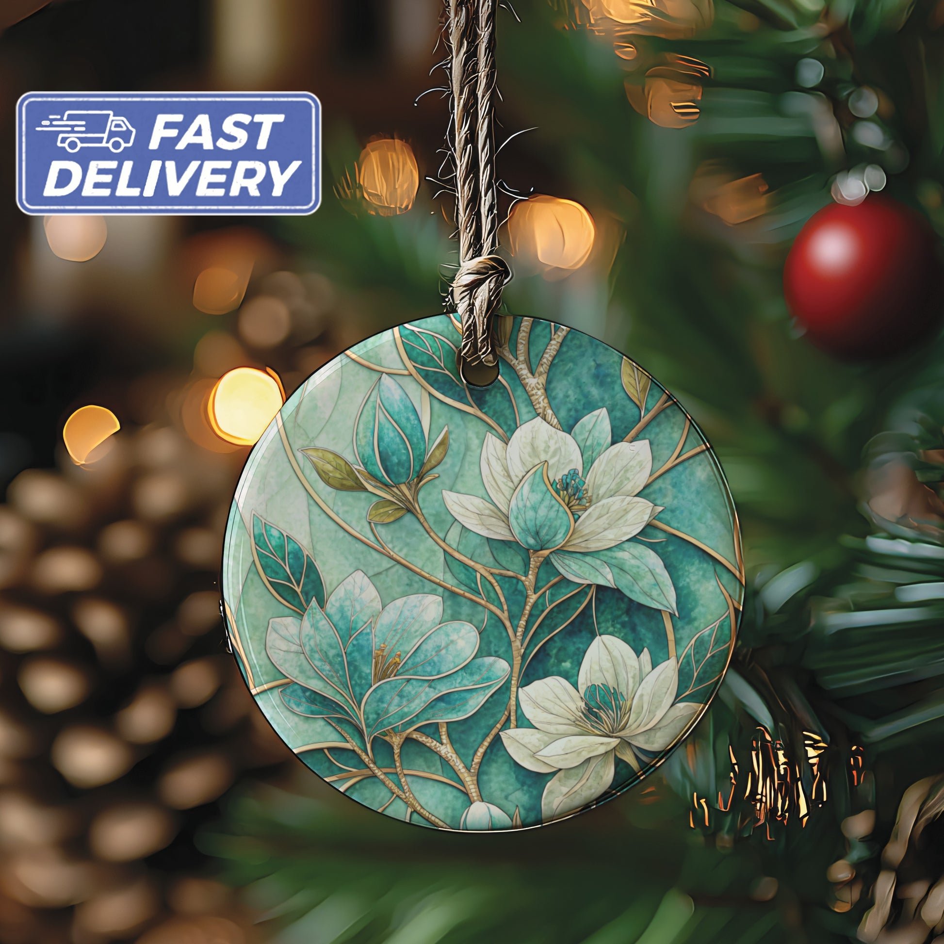 Floral Pattern Round Christmas Tree Ornament Decoration