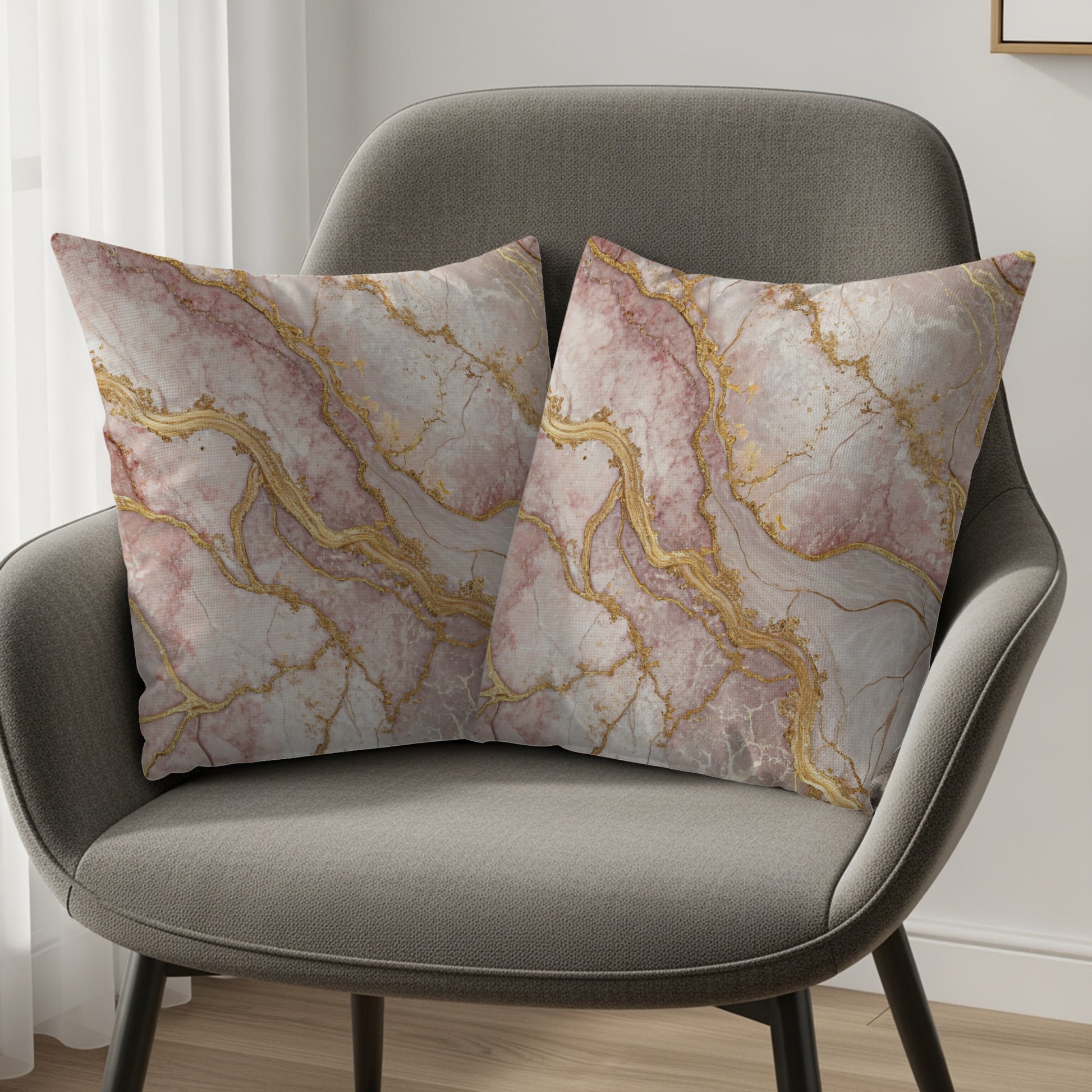 Marble Effect Pink and Gold Decorative Cushion Covers
