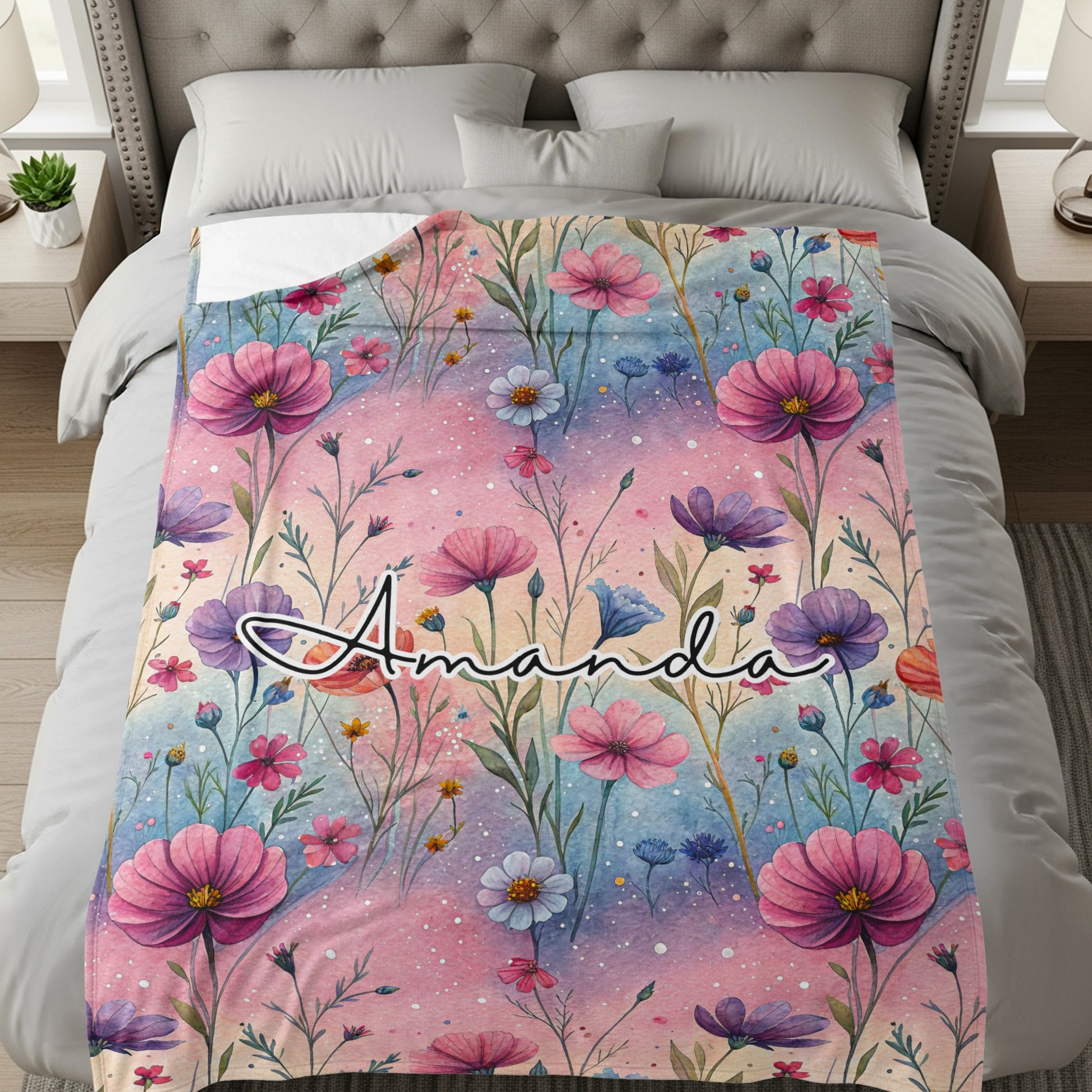 Floral and Colorful Personalized Blanket 'Amanda' Design