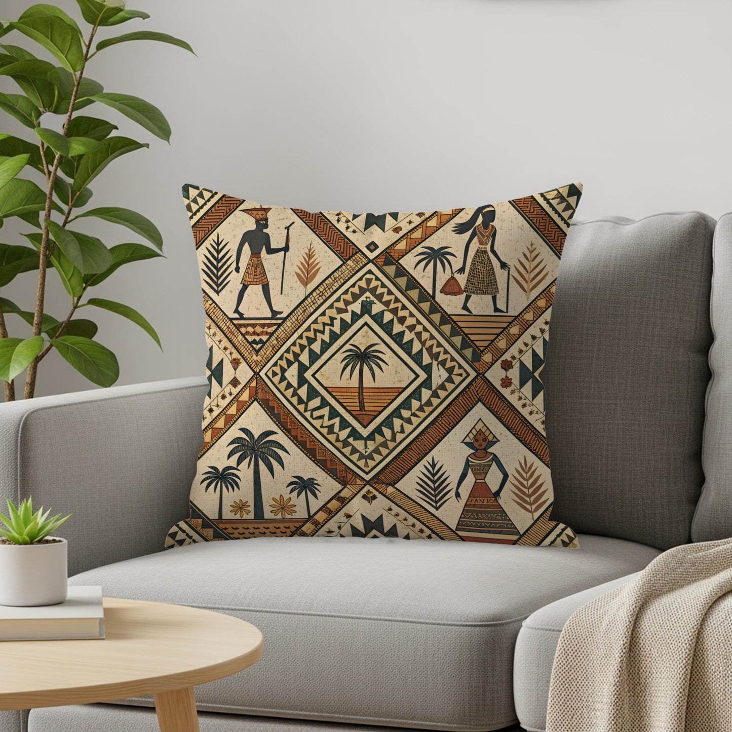 Egyptian Figures Palm Trees Cultural Pattern Pillows & Pillow Cases - Walk Greener
