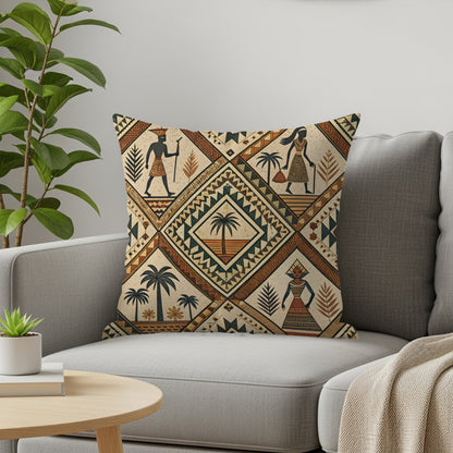 Egyptian Figures Palm Trees Cultural Pattern Pillows & Pillow Cases - Walk Greener