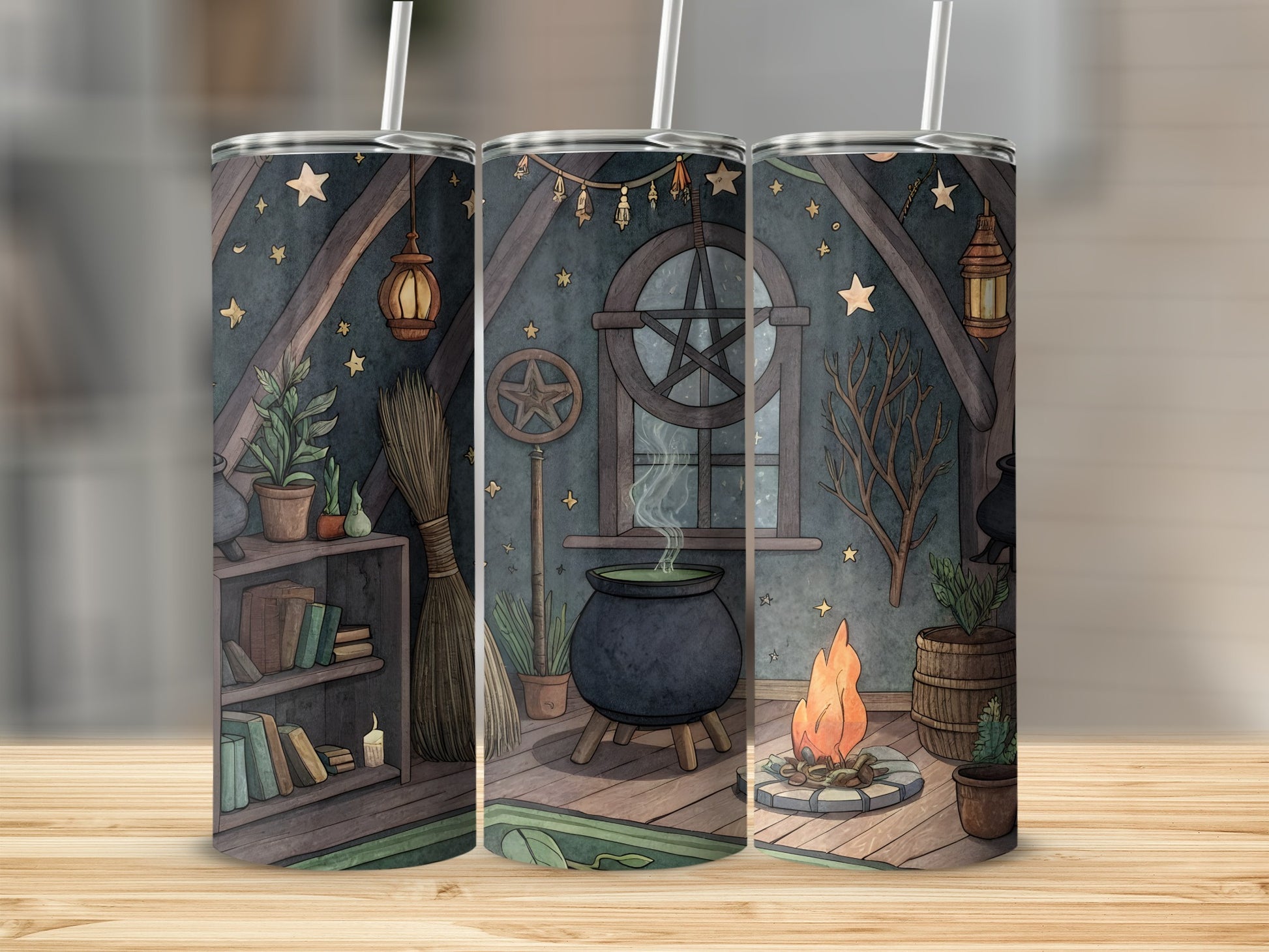 Rustic Witchy Cottage Scene Tumbler With Straw