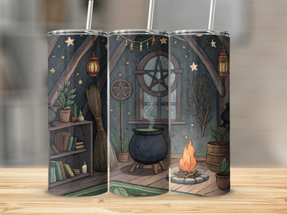 Rustic Witchy Cottage Scene Tumbler With Straw