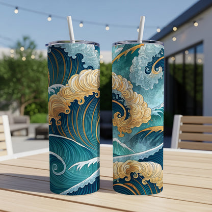 Artistic Vintage Ocean Waves Design Tumbler Cup