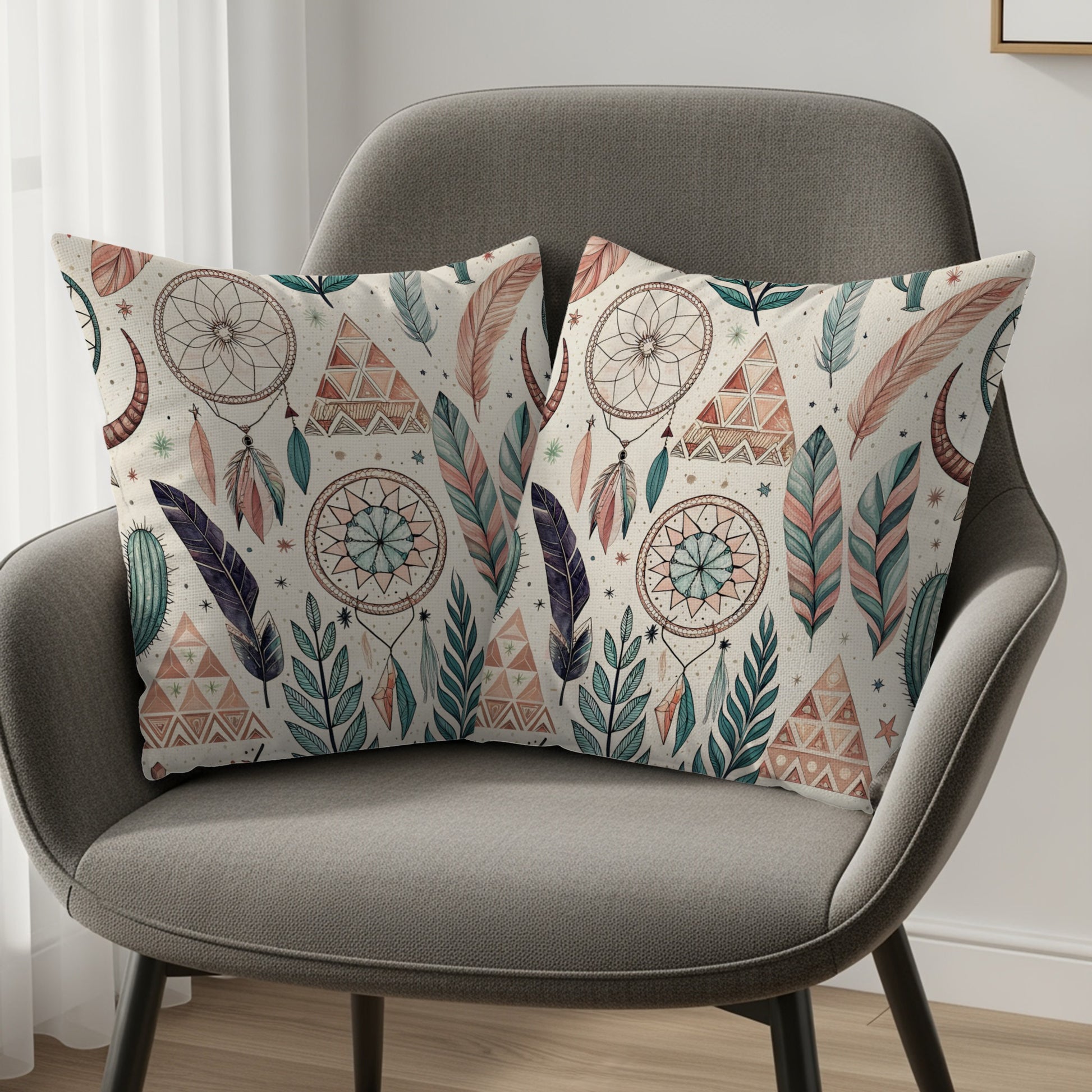 Dreamcatcher and Feathers Design Throw Pillow Product