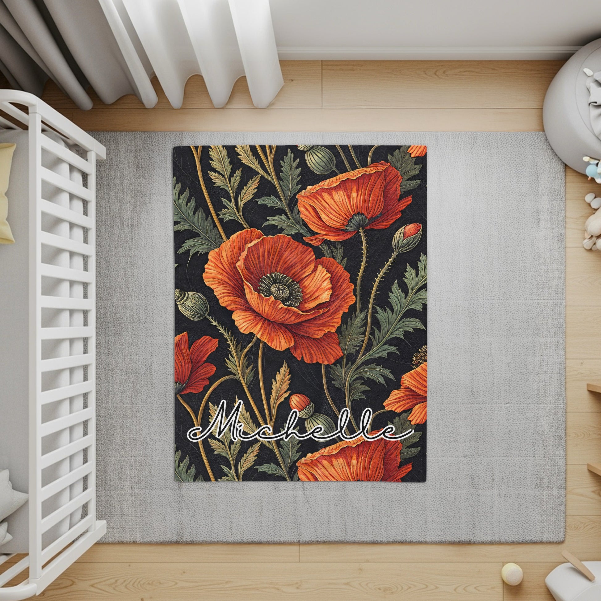 Floral Pattern Red and Green with Custom Name Blanket - Walk Greener