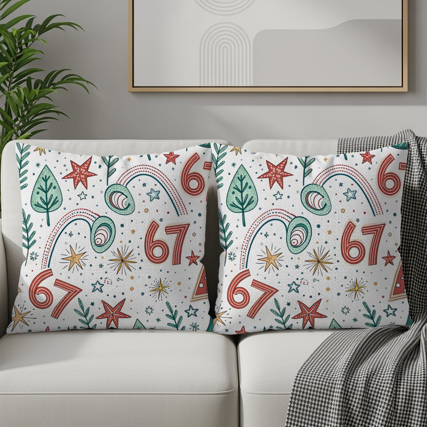 Festive 67 Stars and Trees Design Throw Pillow Set