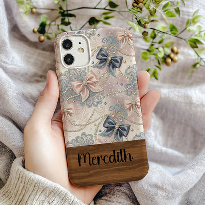 Elegant Bow and Pearls Customizable Phone Case
