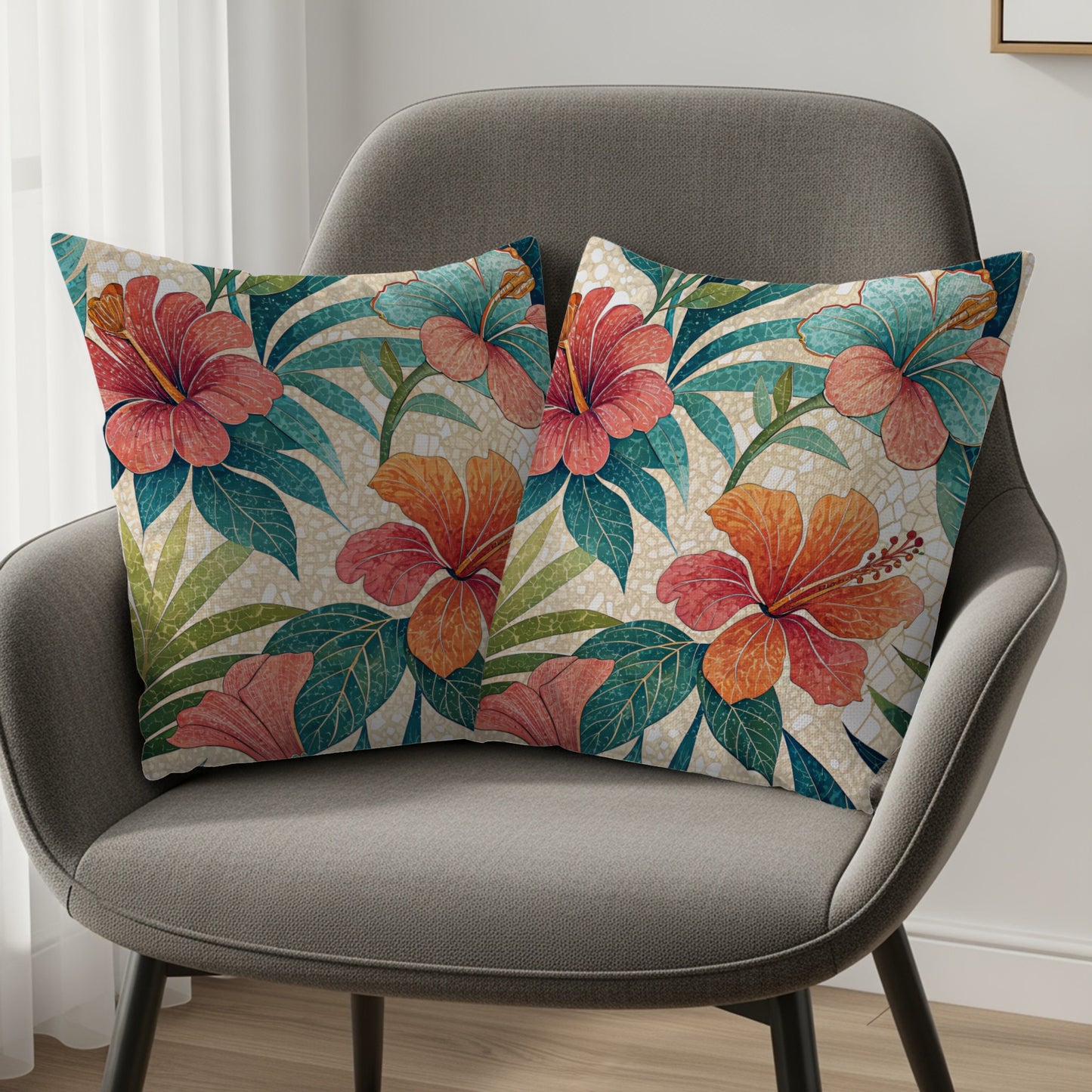 Vibrant Tropical Floral Decorative Pillow Covers Set