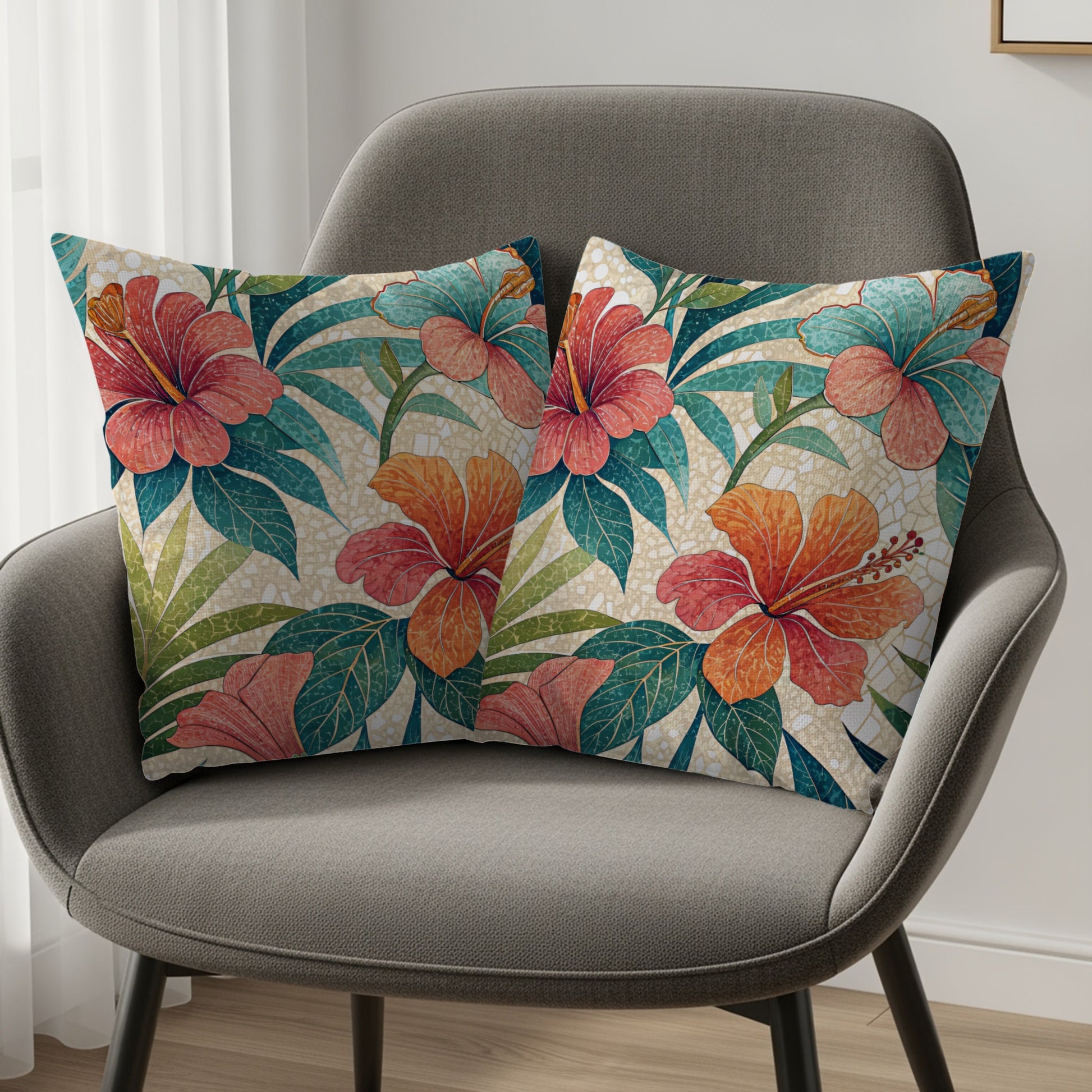 Vibrant Tropical Floral Decorative Pillow Covers Set