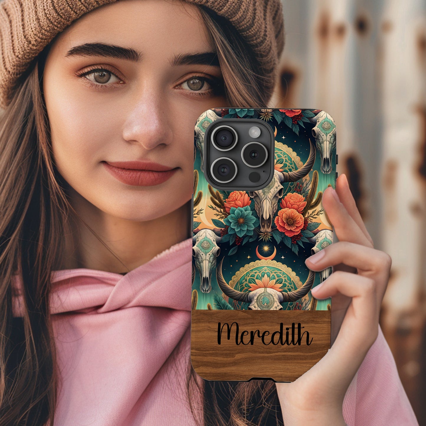 Personalized Bohemian Floral Skull Phone Case for Meredith
