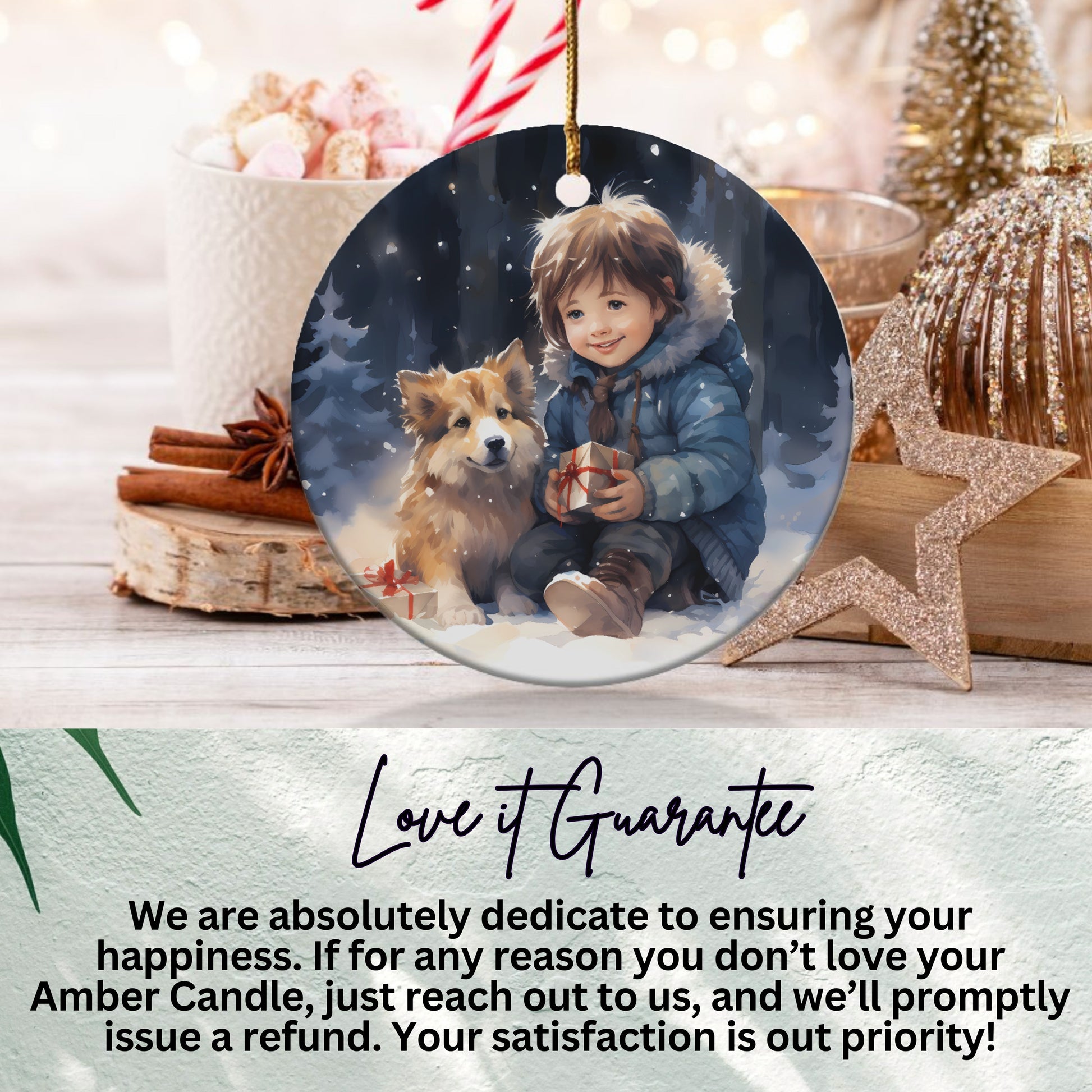 Adorable Boy With Dog Winter Scene Ornament product