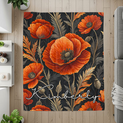 Floral Red Poppy Personalized Kimberly Area Rug