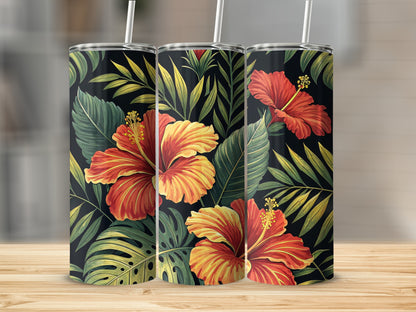 Tropical Hibiscus Flower Insulated Tumblers Travel Cups