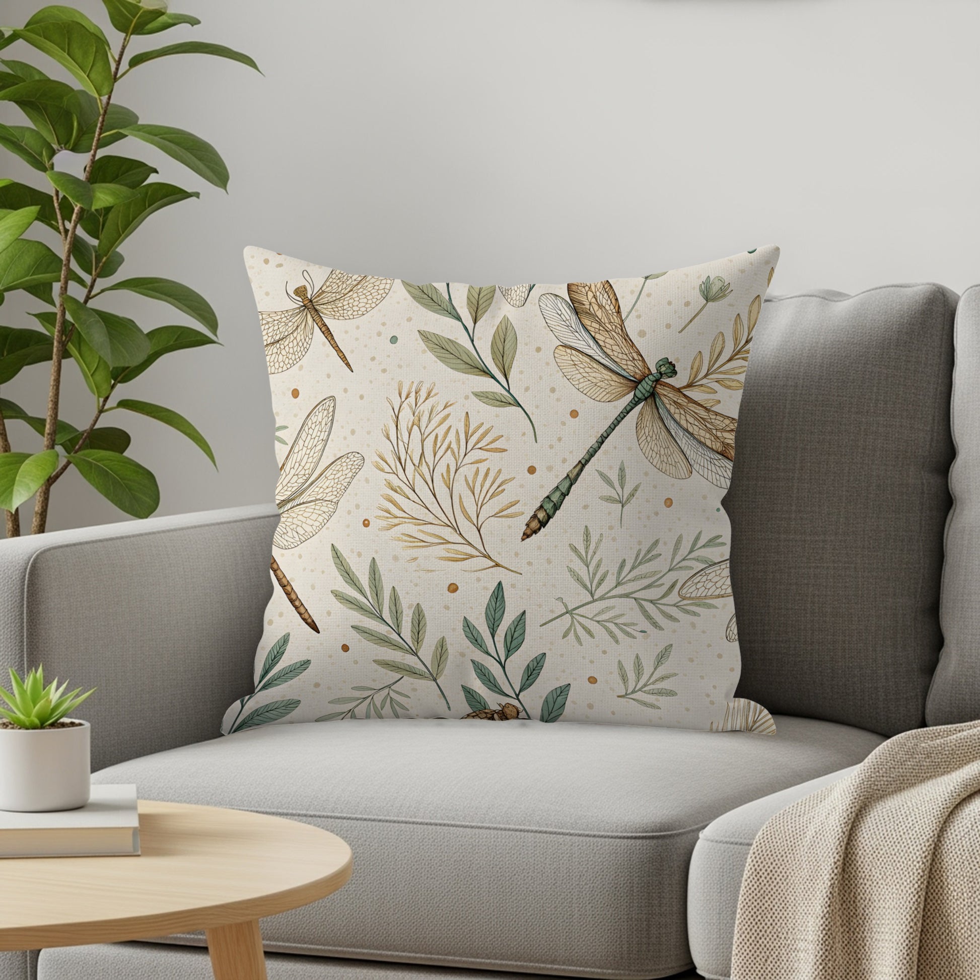 Dragonfly and Leaves Decorative Throw Pillow
