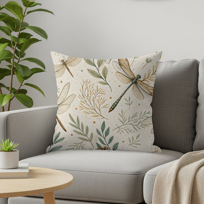 Dragonfly and Leaves Decorative Throw Pillow