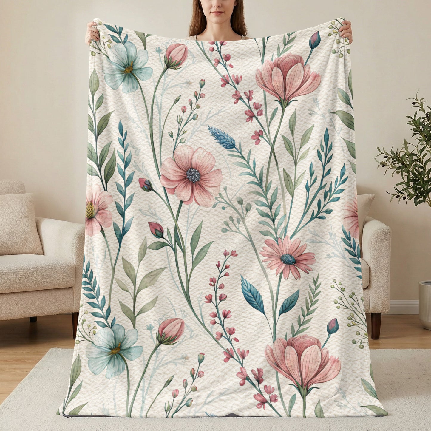 Watercolor Flowers Lush Floral Pattern on Texture Background - Walk Greener