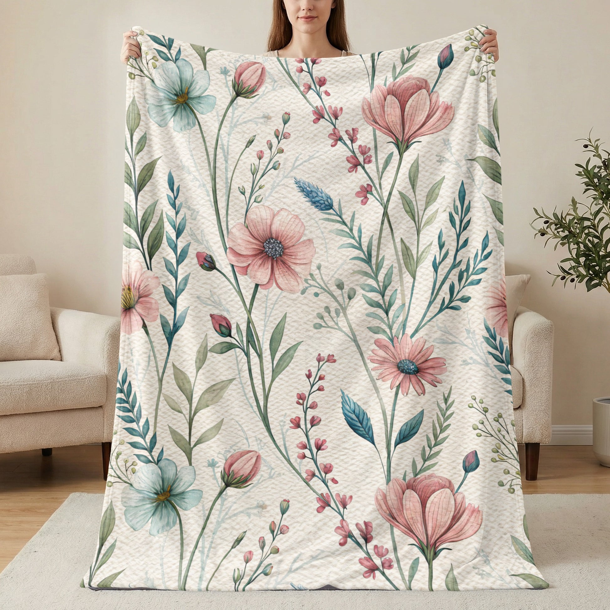 Watercolor Flowers Lush Floral Pattern on Texture Background - Walk Greener