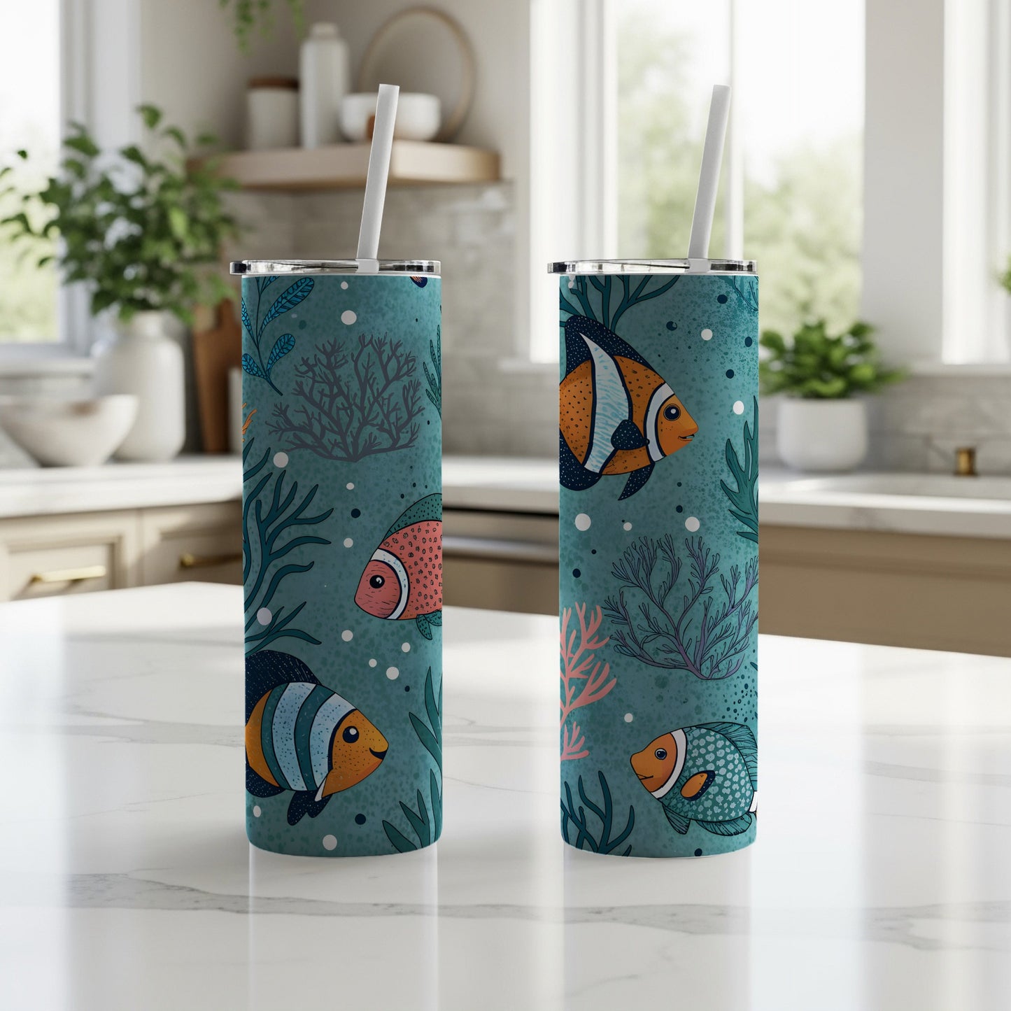Underwater Fish Design Tumbler with Straw Cup Product