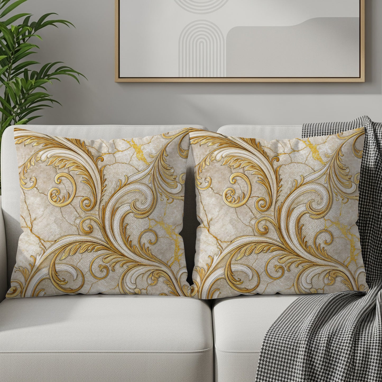 Luxurious Gold and Cream Baroque Throw Pillow Set