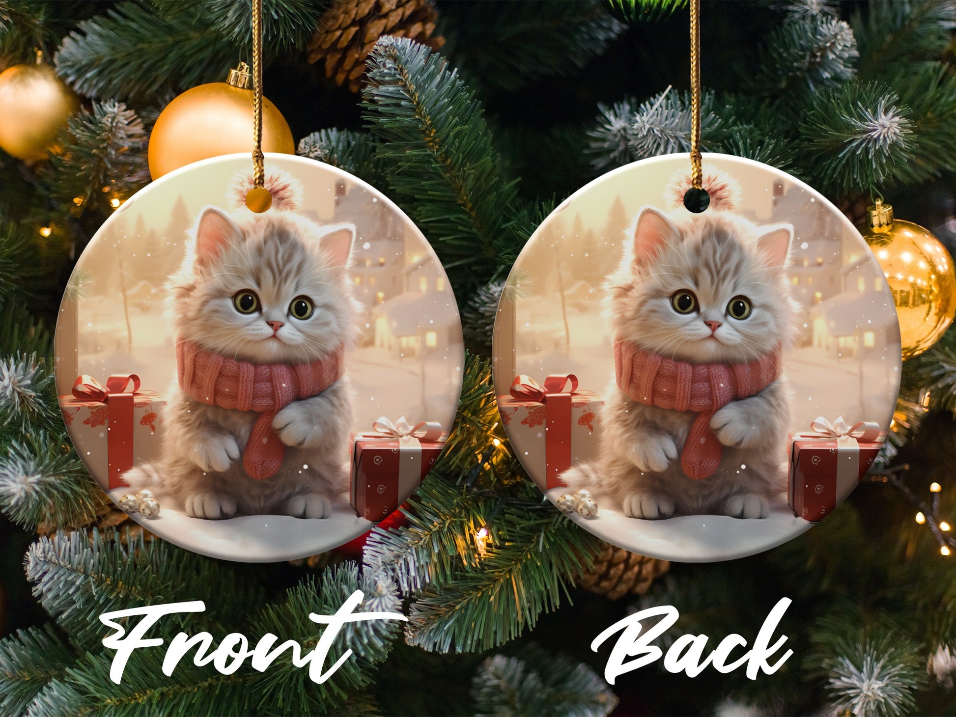 Cute Kitten in Winter Scarf Ornament product