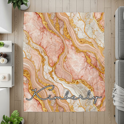 Kimberly Custom Name Rose Gold Marble Rug