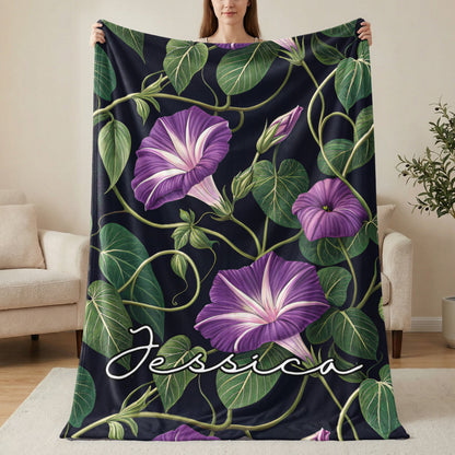 Purple Floral with Custom Name Decoration Custom Blanket - Walk Greener
