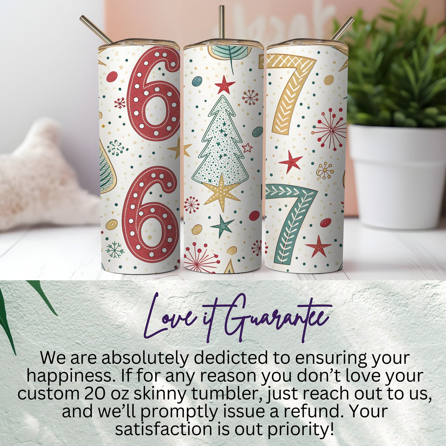 Festive Christmas Skinny Tumblers with Numbers Design