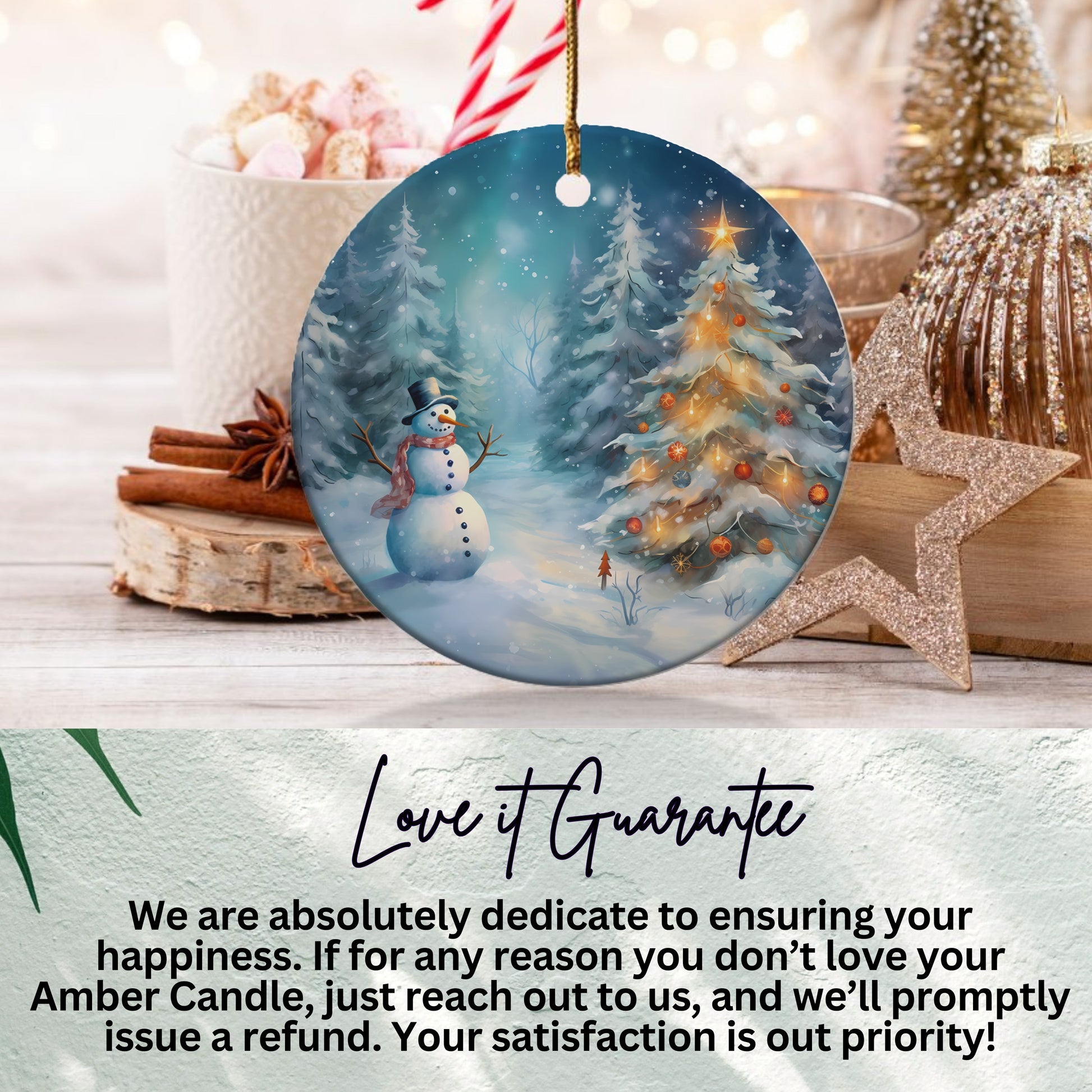 Snowy Christmas Tree and Snowman Ornament product type