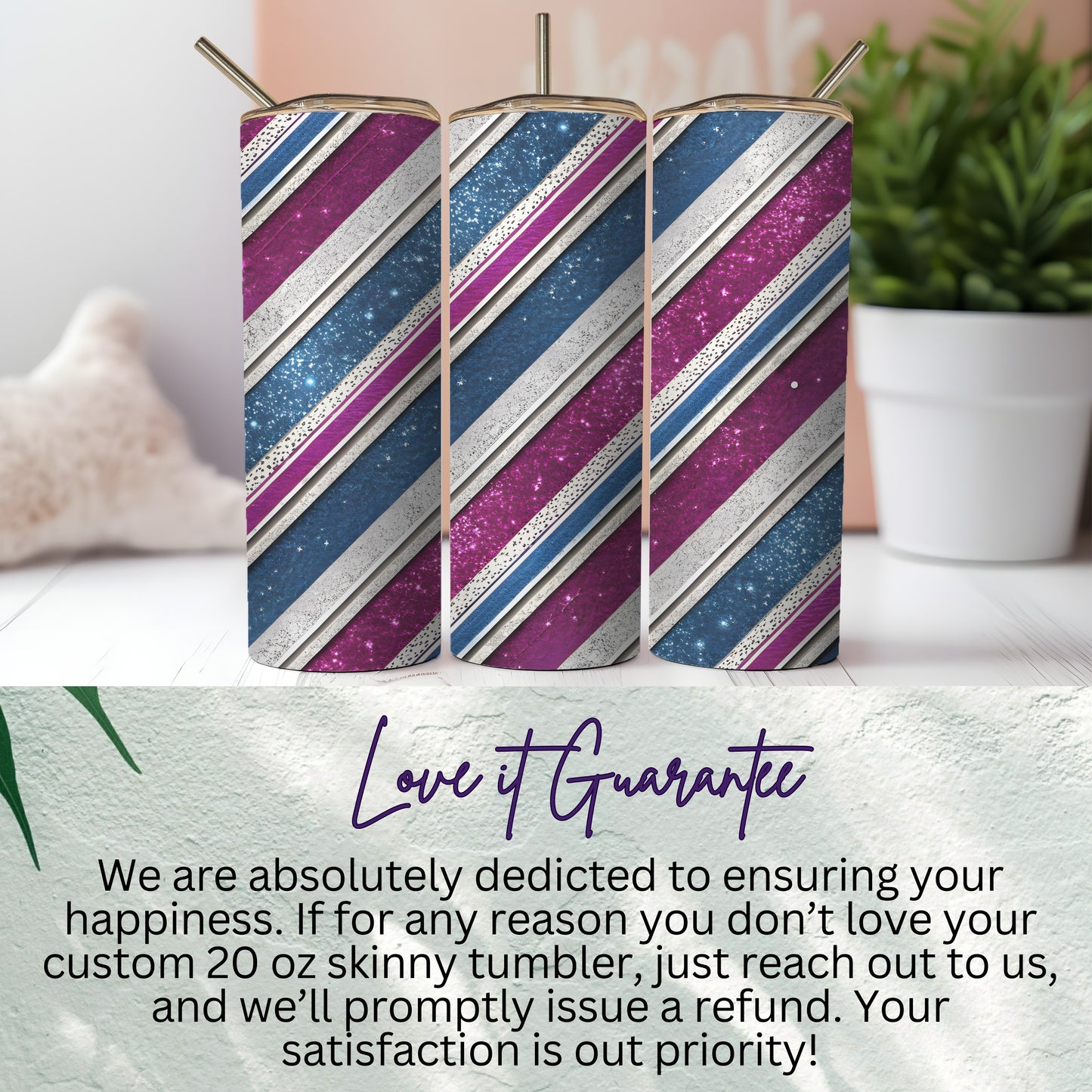 Custom 20 oz Skinny Tumbler with Colorful Stripes Design