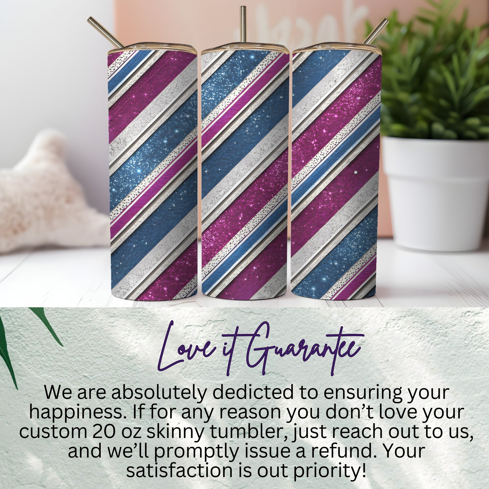 Custom 20 oz Skinny Tumbler with Colorful Stripes Design