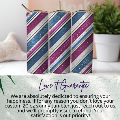 Custom 20 oz Skinny Tumbler with Colorful Stripes Design