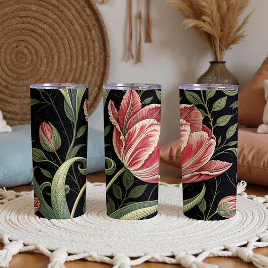 Elegant Black and Pink Floral Design Insulated Tumbler