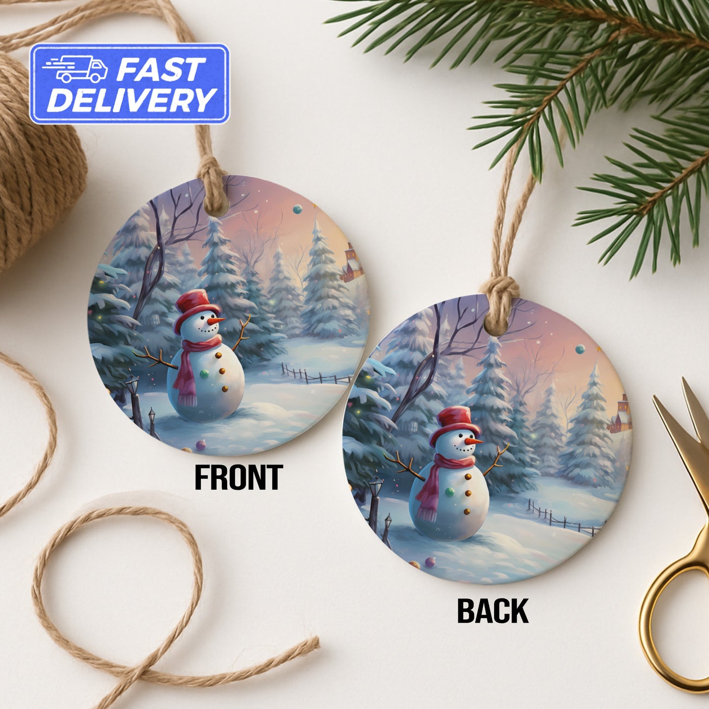 Festive Snowman Holiday Decor Double Sided Ornament product type